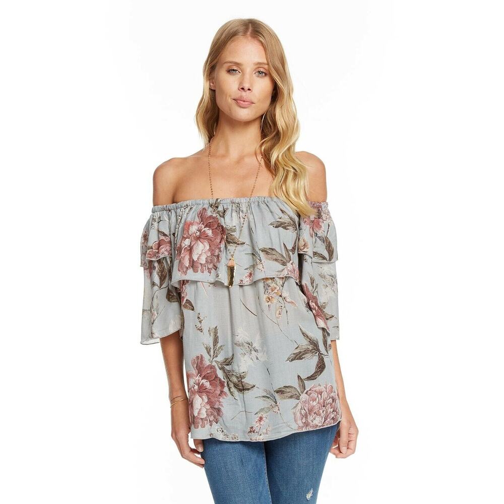 CHASER Blouse Medium Heirloom Gauze Floral Off Shoulder Elbow Sleeve Medium NEW - Picture 4 of 8